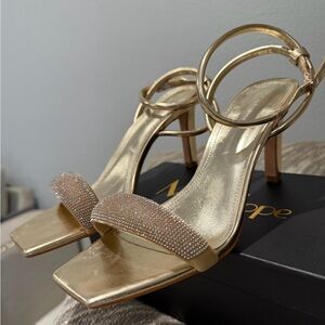 Modatope Womens Heels Square Open Toe Strappy Rhinestone High Heels - 9